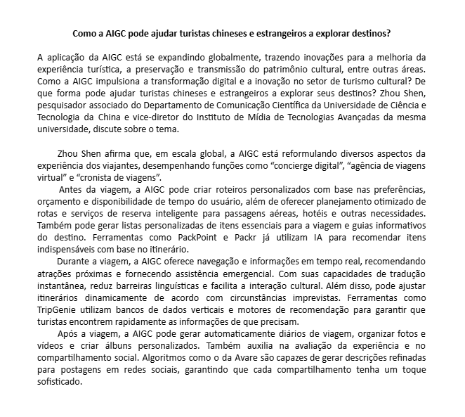 's tweet image. 【Coluna WE TALK】
Como a AIGC pode ajudar turistas chineses e estrangeiros a explorar destinos? #IA #Viagem #Turismo #Exploração #Planejamento