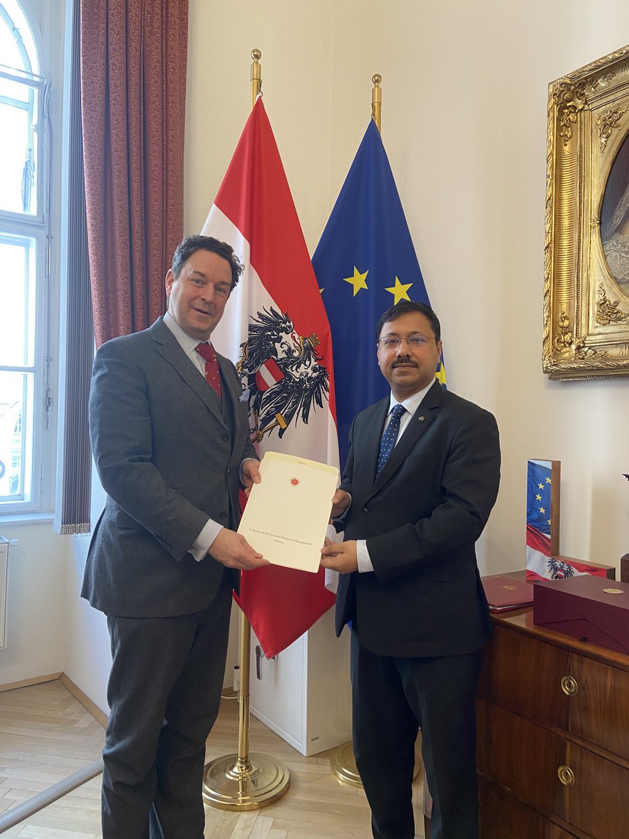 Maximilian Hennig (@hennig_m) on Twitter photo Today I was honoured to welcome H.E. Toufique Hasan, design. Ambassador of Bangladesh to Austria and to receive the true copes of his letters of credence. Welcome to Vienna, Ambassador <a href="/Toufique26/">Toufique Hasan</a> ! 🇦🇹 🇧🇩 Today I was honoured to welcome H.E. Toufique Hasan, design. Ambassador of Bangladesh to Austria and to receive the true copes of his letters of credence. Welcome to Vienna, Ambassador <a href="/Toufique26/">Toufique Hasan</a> ! 🇦🇹 🇧🇩