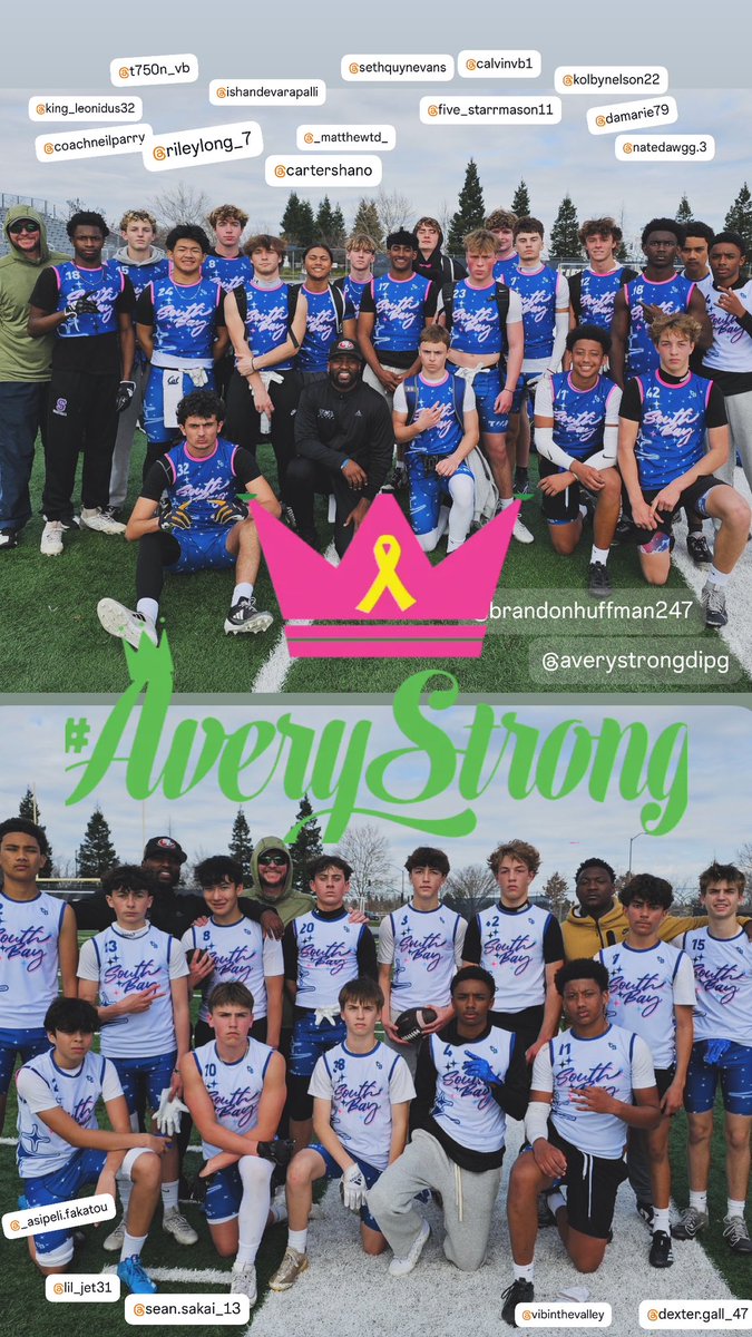 TMPsouthbay7v7 (@tmpsouthbay7v7) on Twitter photo Playing for a cause 💕 #averystrong <a href="/AveryStrongDIPG/">Avery Huffman DIPG Foundation</a> <a href="/BrandonHuffman/">Brandon Huffman</a> <a href="/CoachTTMP/">5 ⭐ Coach T Dubb TMP 🏁 🐐</a> <a href="/CoachMikeHillSF/">Mike Hill Jr.</a> <a href="/CoachNeilParry/">Neil Parry</a> #7v7football Playing for a cause 💕 #averystrong <a href="/AveryStrongDIPG/">Avery Huffman DIPG Foundation</a> <a href="/BrandonHuffman/">Brandon Huffman</a> <a href="/CoachTTMP/">5 ⭐ Coach T Dubb TMP 🏁 🐐</a> <a href="/CoachMikeHillSF/">Mike Hill Jr.</a> <a href="/CoachNeilParry/">Neil Parry</a> #7v7football
