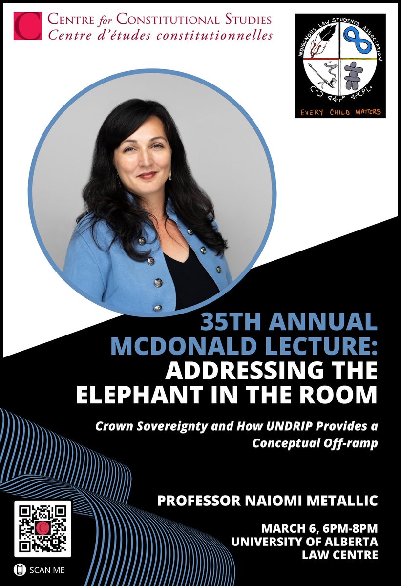 We're excited to announce that we'll be hosting Prof Naiomi Metallic as this year's McDonald lecturer and will be co-hosting with the U of A's Indigenous Law Students Association. To learn more about this year's lecture and to register, go here: constitutionalstudies.ca/events/35th-an…