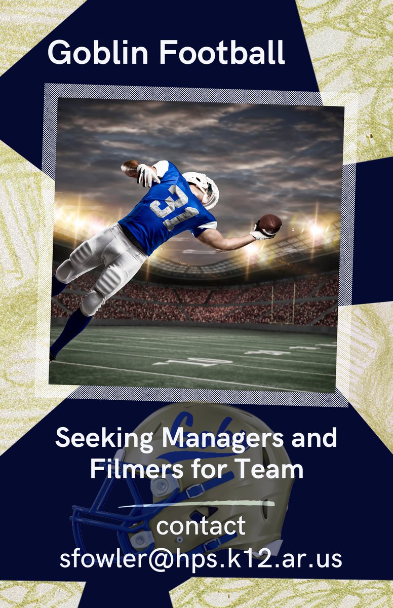 We are looking for students who are interested in being part of the Goblin football family as a Manager! If you are interested contact Email: sfowler@hps.k12.ar.us
