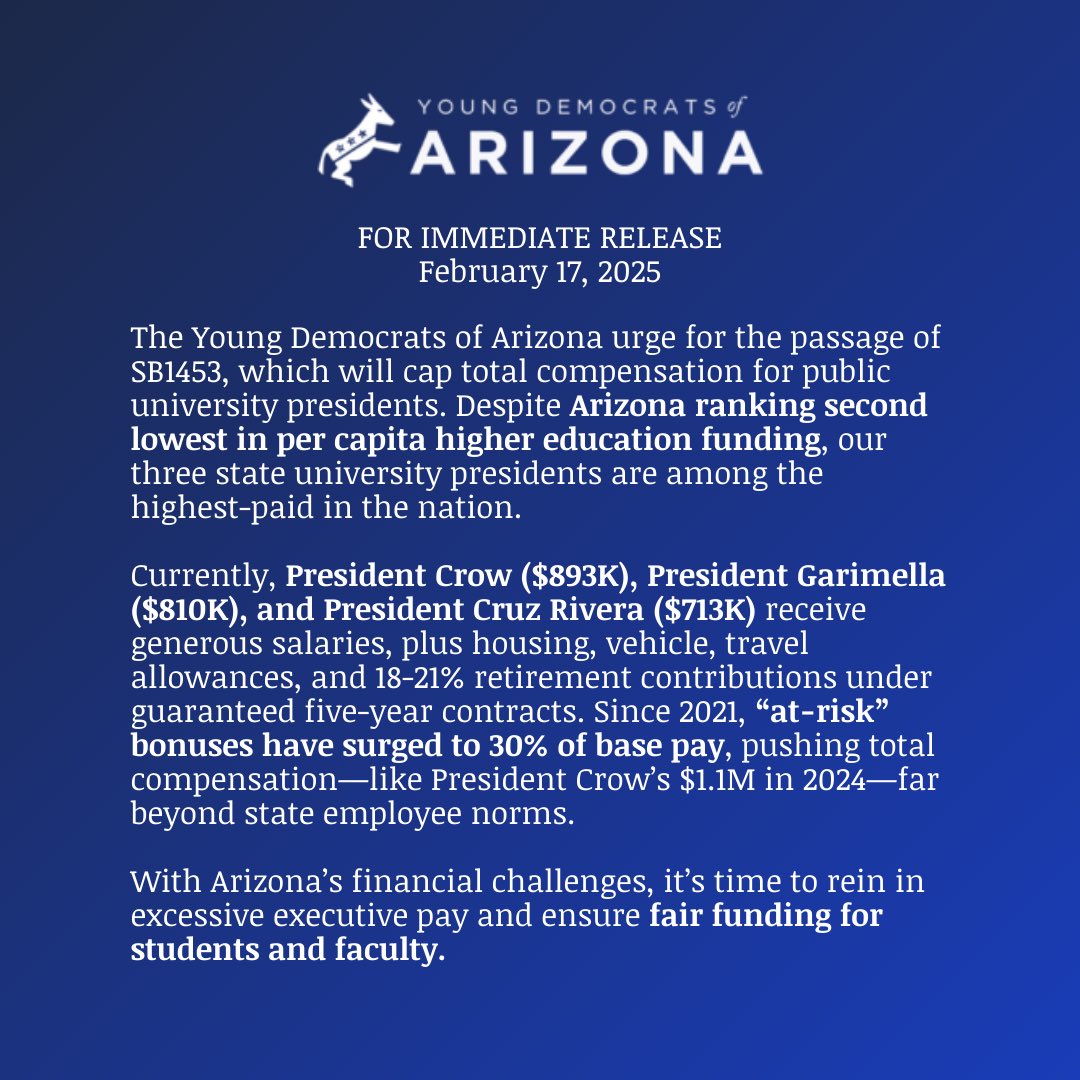 We strongly support the passage of SB1453–while university presidents rake in almost $1 million per year, students face rising tuition costs and staff live paycheck to paycheck. 

It’s time to use higher education funding to actually make higher education more accessible.