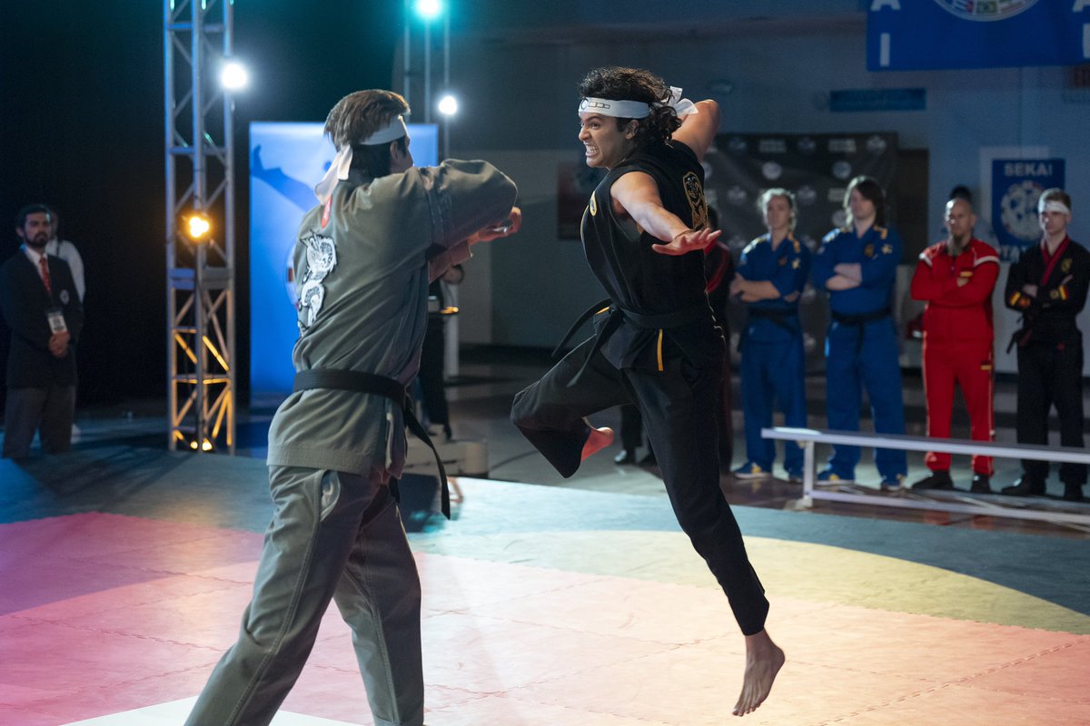 jonhurwitz's tweet photo. Miguel in the black gi hits harder. #CobraKai #netflix  #BehindTheScenes https://t.co/l7dqNHSlls