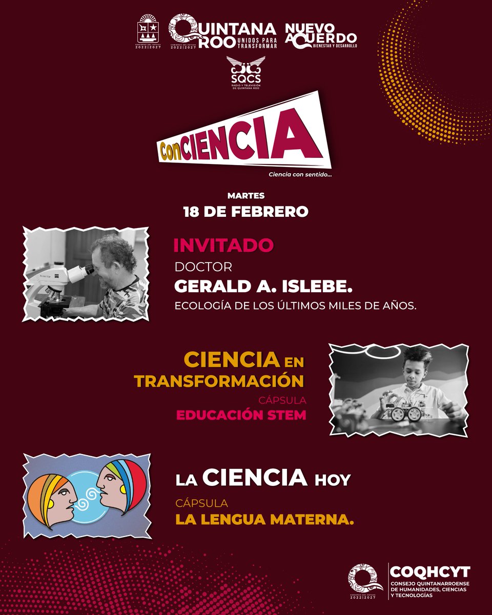 🌟 Te compartimos el contenido de la Emisión 16 de ConCiencia… ¡Ciencia con sentido! 🗣🎙✨

🍃 Sintonízanos este martes 18 de febrero, a las 10:00 hrs. en ConCiencia, donde contaremos con la participación del Dr. Gerald A. Islebe.🦎🍀✨
