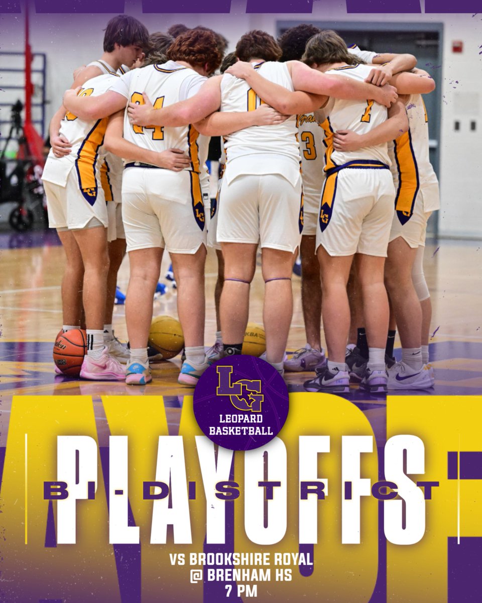 The Leopards are off to the first round of the @UILTexas playoffs tonight. We face off against Brookshire Royal at Brenham HS. Tip off is set for 7pm. Be there and be loud! #DoingAGreatWork #OnThePROWL