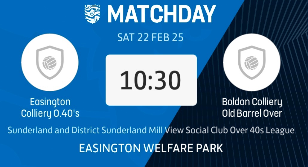 A trip down the a19 on Saturday as we face Easington Colliery Over 40’s in the League.