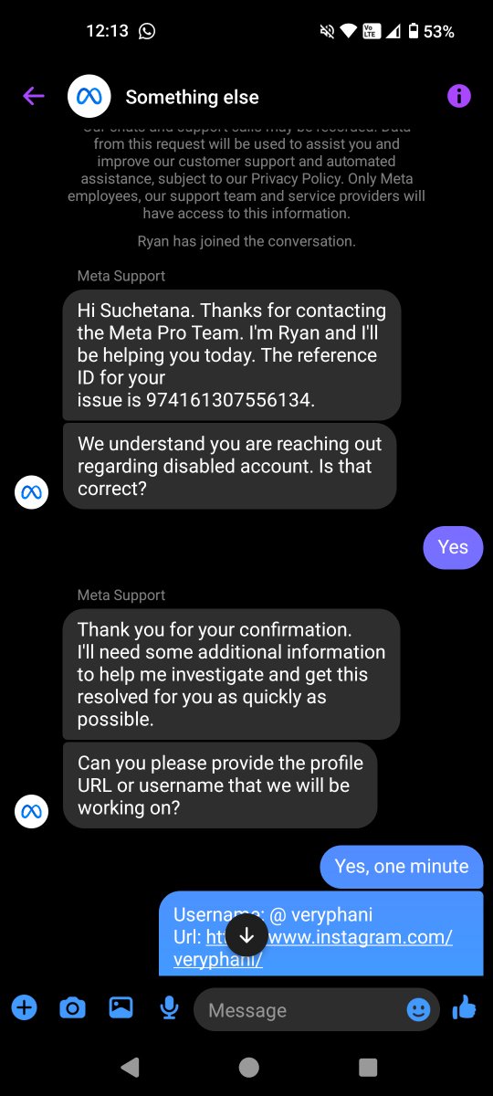 SuchetanaPhani's tweet photo. @instagram This is deeply unfair and terrifying for someone who has already been a target of online harassment, impersonation, and mass reporting. I strongly believe my account was mass-reported by cyberstalkers and impersonators who have been harassing me since 2023. https://t.co/HcbhfF1OEi