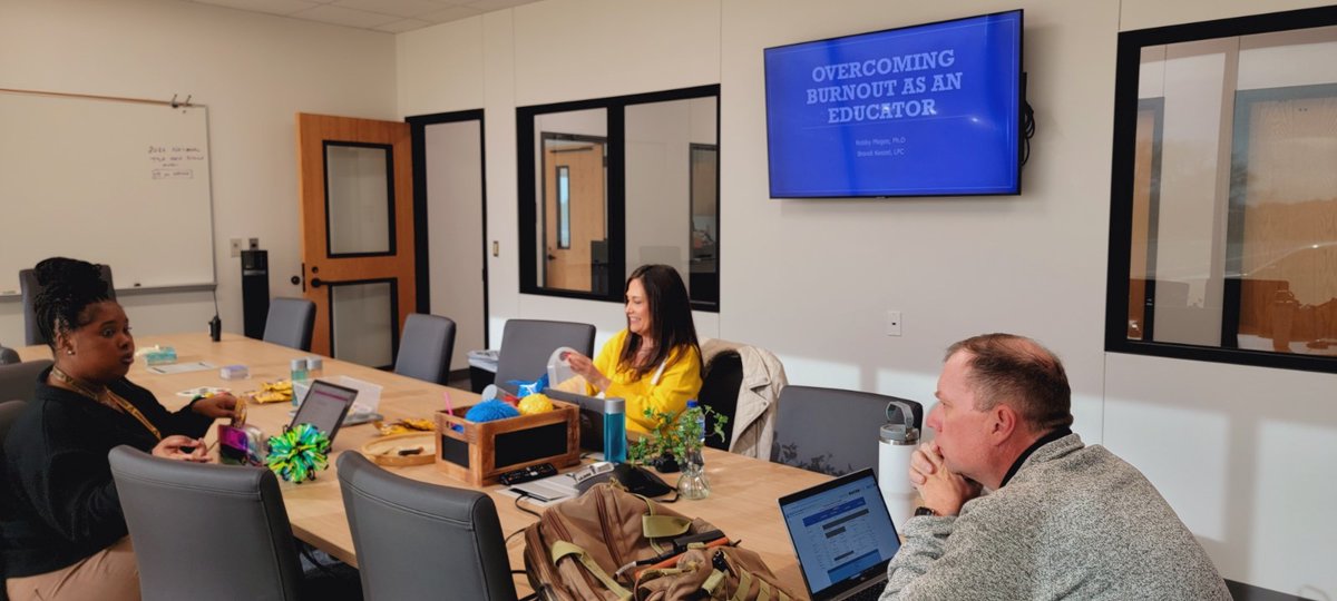 We appreciate Dr. Magee &amp; Mrs. Keezel's #VHS_MiddayMastery staff presentation over finding balance, investing in one's well-being, &amp; combating burnout. Our teachers were able to engage in candid conversation about how to show up each day as a better version of themselves!