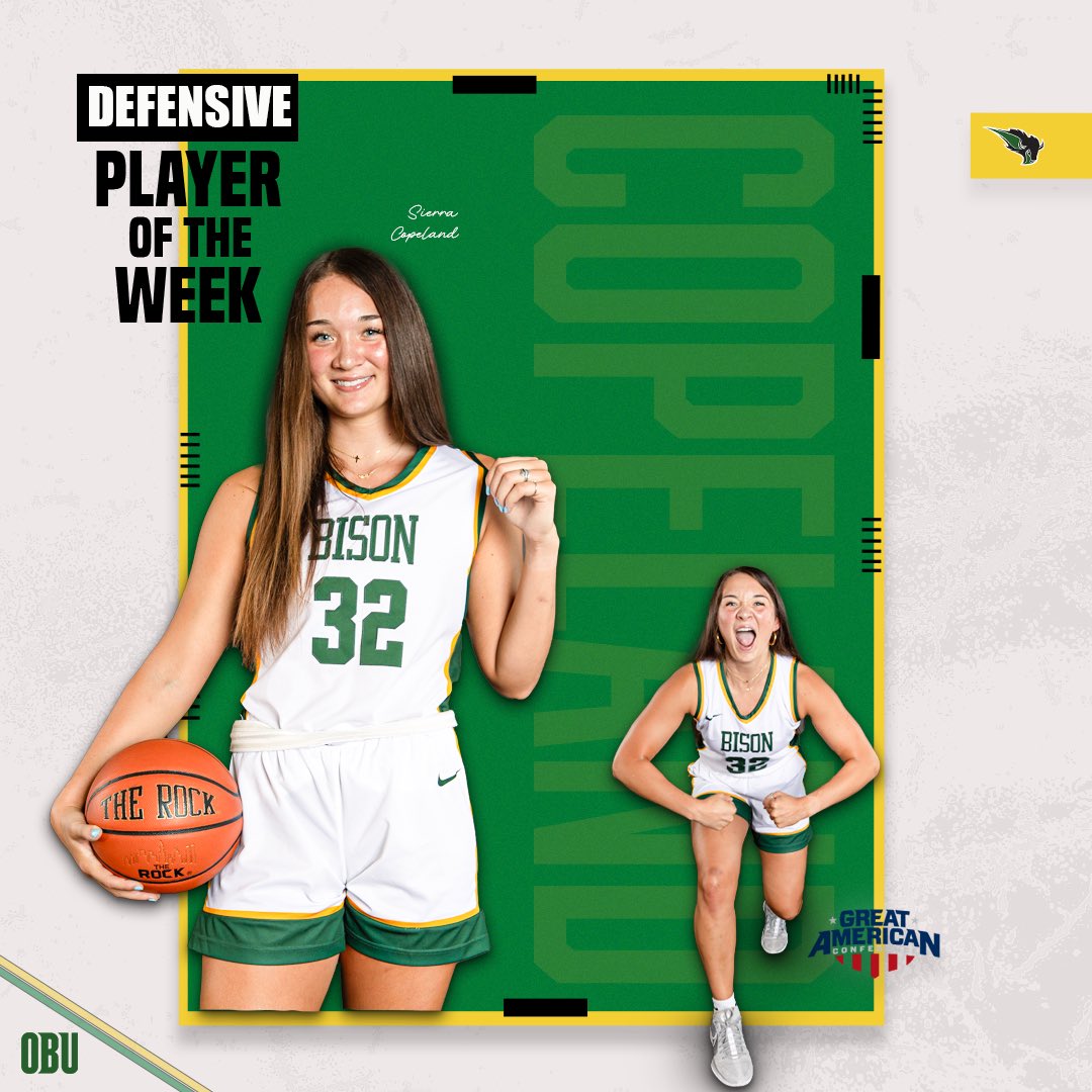 OBU Women’s Basketball (@obu_wbball) on Twitter photo DAWG 🐶🗣️ <a href="/sierra_copeland/">sierra nicole 🦋🌺</a> is the GAC Defensive Player of the Week 💪
Sierra totaled 6 blocks, 7 steals and 12 rebounds on the week😳👏
-2 blocks, 6 steals, 6 rebounds v SNU
-4 blocks, 1 steal, 6 rebounds v NWOSU
Congrats to the senior from Howe, Texas, well done Sierra🫶🏼 DAWG 🐶🗣️ <a href="/sierra_copeland/">sierra nicole 🦋🌺</a> is the GAC Defensive Player of the Week 💪
Sierra totaled 6 blocks, 7 steals and 12 rebounds on the week😳👏
-2 blocks, 6 steals, 6 rebounds v SNU
-4 blocks, 1 steal, 6 rebounds v NWOSU
Congrats to the senior from Howe, Texas, well done Sierra🫶🏼