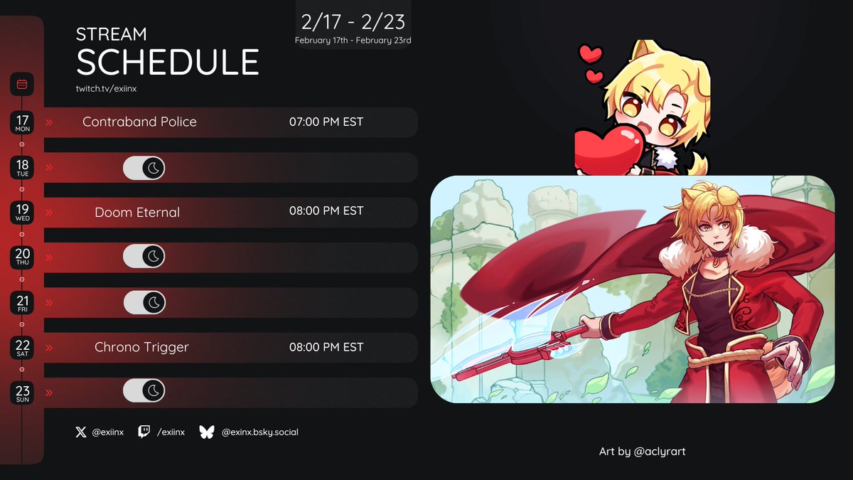 Here's this week's stream schedule! Would love to see you there! 🐶