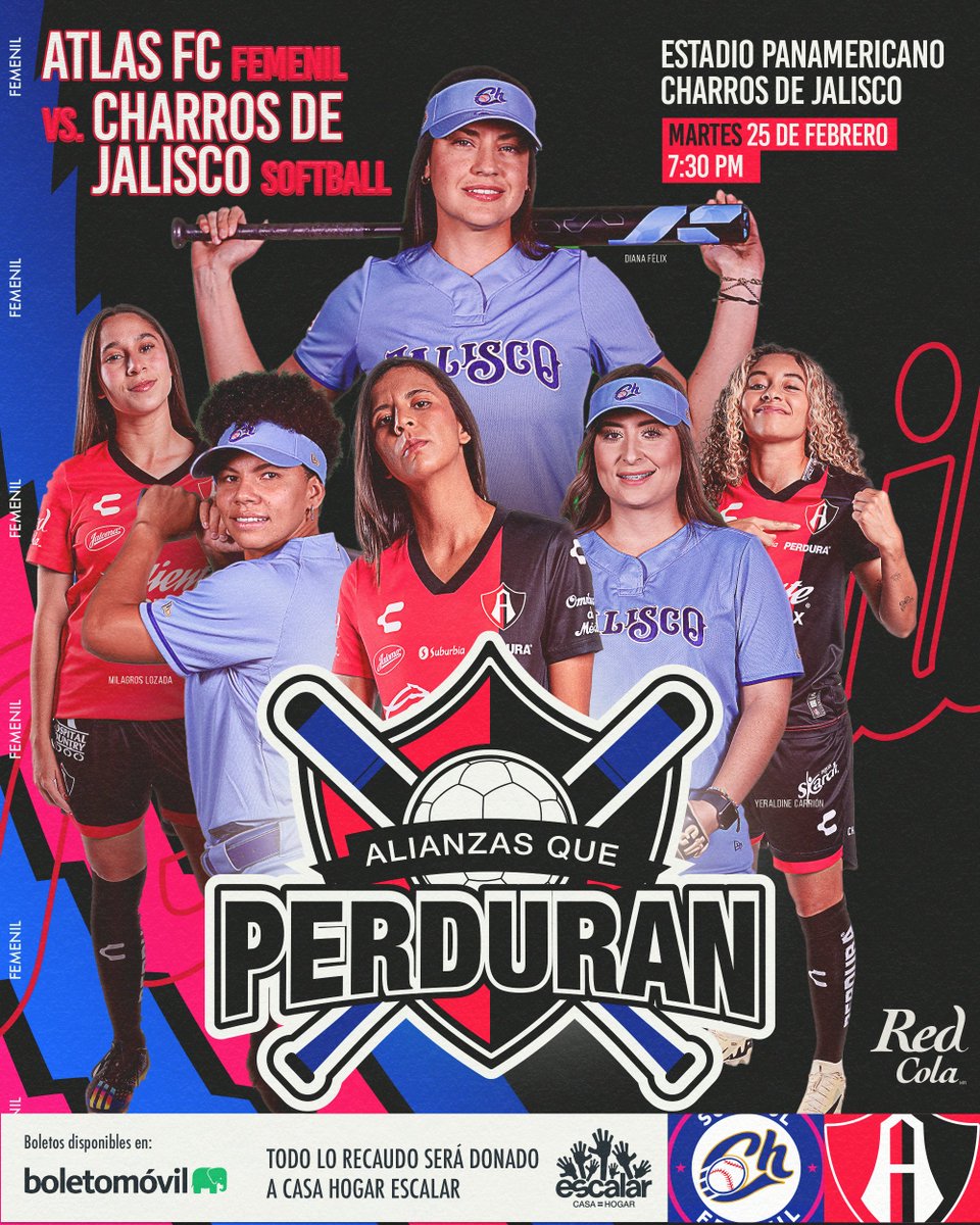 ¿Listos para vivir esta #AlianzaQuePerdura junto a Charros Softball Femenil y Atlas FC Femenil?⚽🥎 

No te lo pierdas y acompañamos este 25 de febrero en el Estadio Panamericano Charros de Jalisco 👉 adquiere tus boletos en boletomovil.com/evento/alianza…  

Todo lo recaudado será