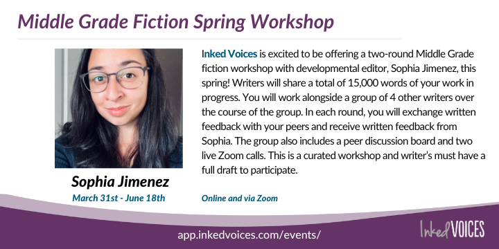 InkedVoices's tweet image. We are thrilled to be welcoming Sophia Jimenez for a MG two-submission workshop. This is a terrific opportunity to get professional feedback on 15K of your MG project! We have 2 spots open! Apply at:
app.inkedvoices.com/event/workshop…