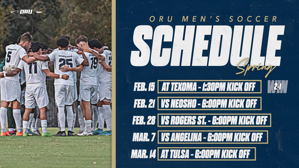A look at the rest of #ORUMSOC Spring Schedule after a big 2-1 victory over Texoma FC on Saturday! 😎