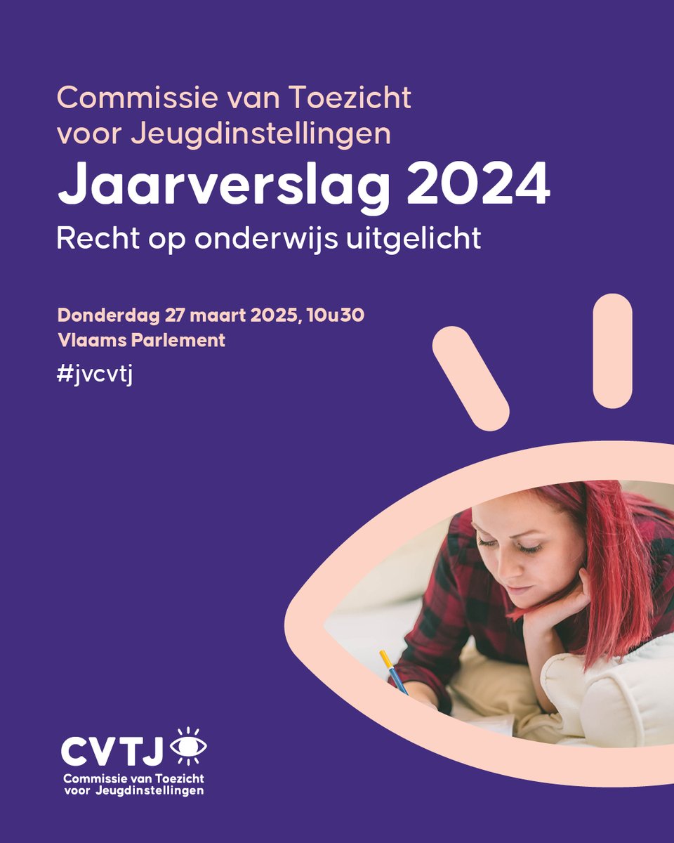Op 27 maart stelt de Commissie van Toezicht voor Jeugdinstellingen (CVTJ) haar jaarverslag voor in het Vlaams Parlement. Dit jaar met focus op het recht op onderwijs voor jongeren in geslotenheid. Schrijf je in vóór 20 maart: cvtj.be/nieuws/voorste…