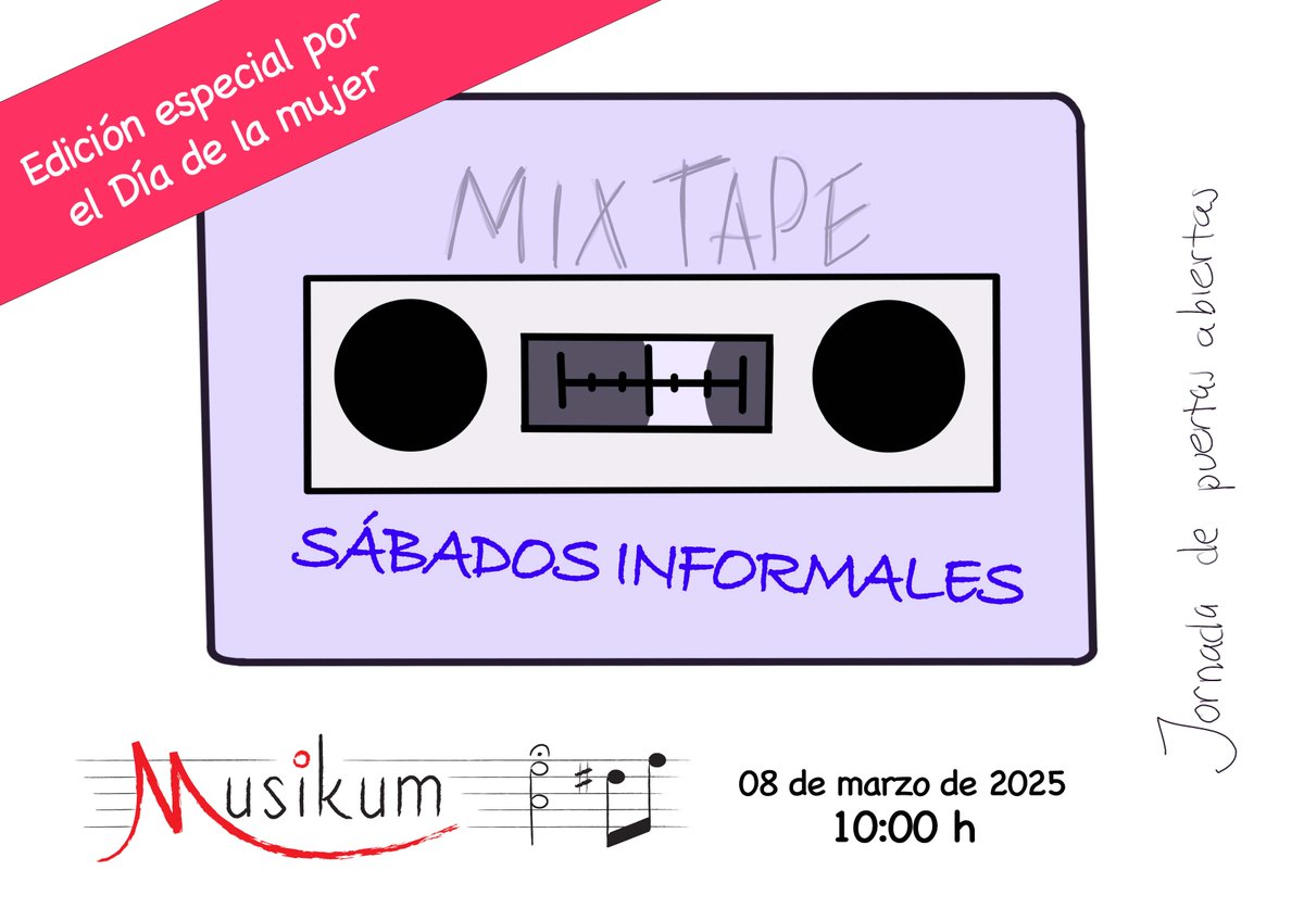 EscuelaMusikum's tweet photo. El sábado 8 de marzo, de 10 a 14h,  llega otra sesión de los Sábados Informales, que coincide el Día de la mujer. Conciertos desenfadados, algunos de ellos improvisados, pasión por la música, risas, etc. Con Coque pinchando buena música.
No es una fiesta, pero casi. https://t.co/wfjjxjPoeC