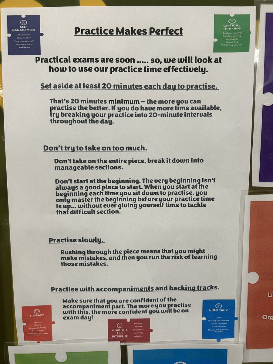 MusicQma's tweet image. This weeks #revisiontip ……. 

As practical exams are looming here are some tips to help you with your practice

#practicemakesperfect 
#ambition
#criticalthinking 
#literacy 
#numeracy 
#selfmanagement 

@QMAOfficial 

Remember we are available at lunchtimes for support 😊