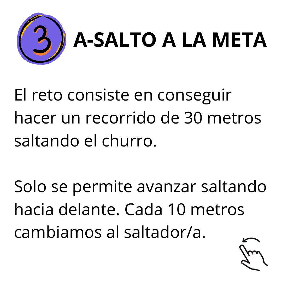 ¿Habéis probado los churros largos para iniciar a l@s más peques en el salto de comba? 

Os dejo 3 retos por tríos que hemos llevado a cabo en 3ro por si os atrevéis a probarlos y si algun@ de vosotr@s nos puede ofrecer alguna variante más encantado de leeros en comentarios… 😉