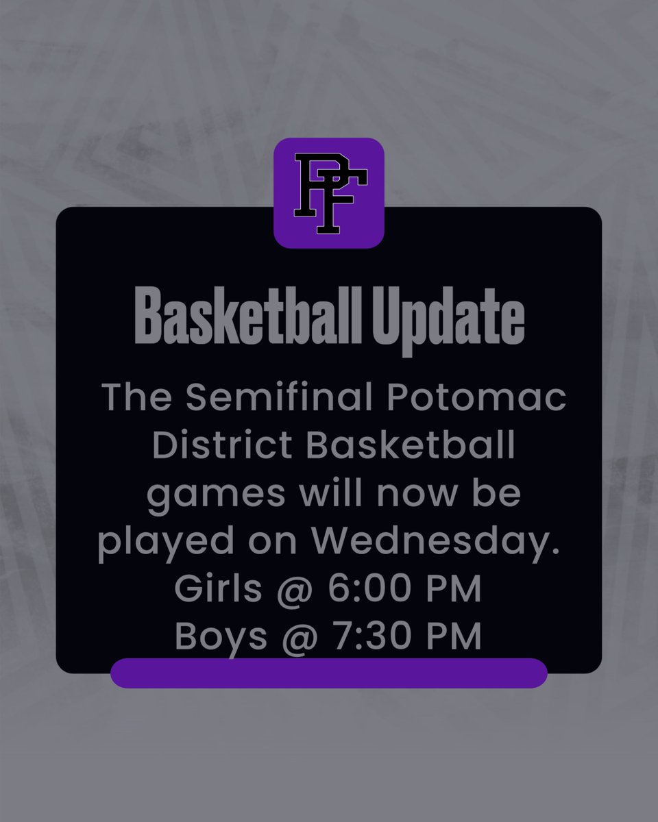 pfhsathletics's tweet photo. UPDATE - Our Boys &amp; Girls basketball games will now be played on Wednesday. Please come out and support our athletes.Girls @ 6:00 PM and Boys @ 7:30 PM. https://t.co/iO7BhoKrAo