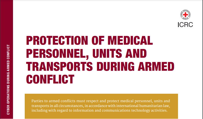 Hospitals face cyber attacks.

What does the #IHL obligation to respect and protect medical personnel, units and transports mean in today’s digitalizing conflicts?

Clear #IHL obligations for belligerents exist, including when conducting ICT activities.

icrc.org/sites/default/…