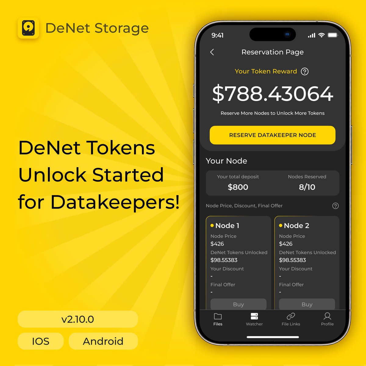 DeNet Token Unlock Now in the Mobile App! 🚀 Start earning DeNet tokens  right away when you reserve a Datakeeper Node. Track your earnings and stay  connected with the mobile app! 📲