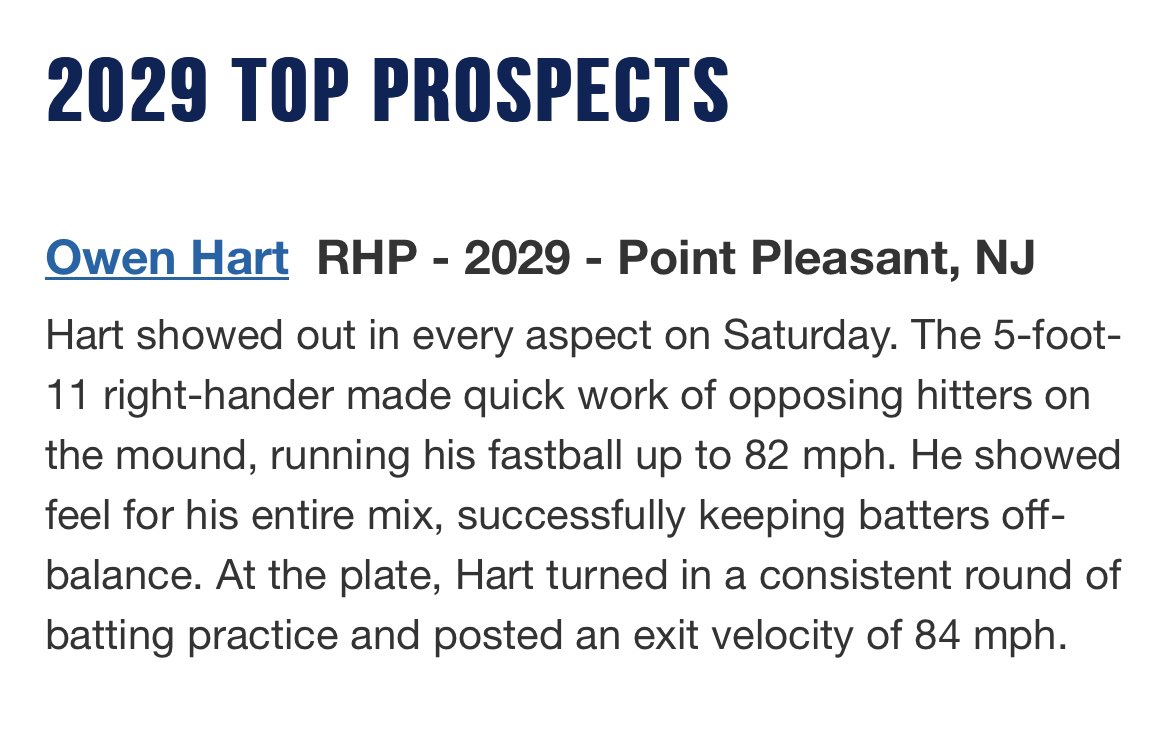 Owen Hart (@owenhart02) on Twitter photo Thank you <a href="/PGShowcases/">PG Showcases</a> <a href="/PG_Scouting/">Perfect Game Scout</a> <a href="/PG_Gateway/">PG Prospect Gateway</a> for mentioning me on the Top Prospect list at the 2025 northeast indoor prospect gateway! <a href="/intensityball/">Intensity Baseball</a> Thank you <a href="/PGShowcases/">PG Showcases</a> <a href="/PG_Scouting/">Perfect Game Scout</a> <a href="/PG_Gateway/">PG Prospect Gateway</a> for mentioning me on the Top Prospect list at the 2025 northeast indoor prospect gateway! <a href="/intensityball/">Intensity Baseball</a>