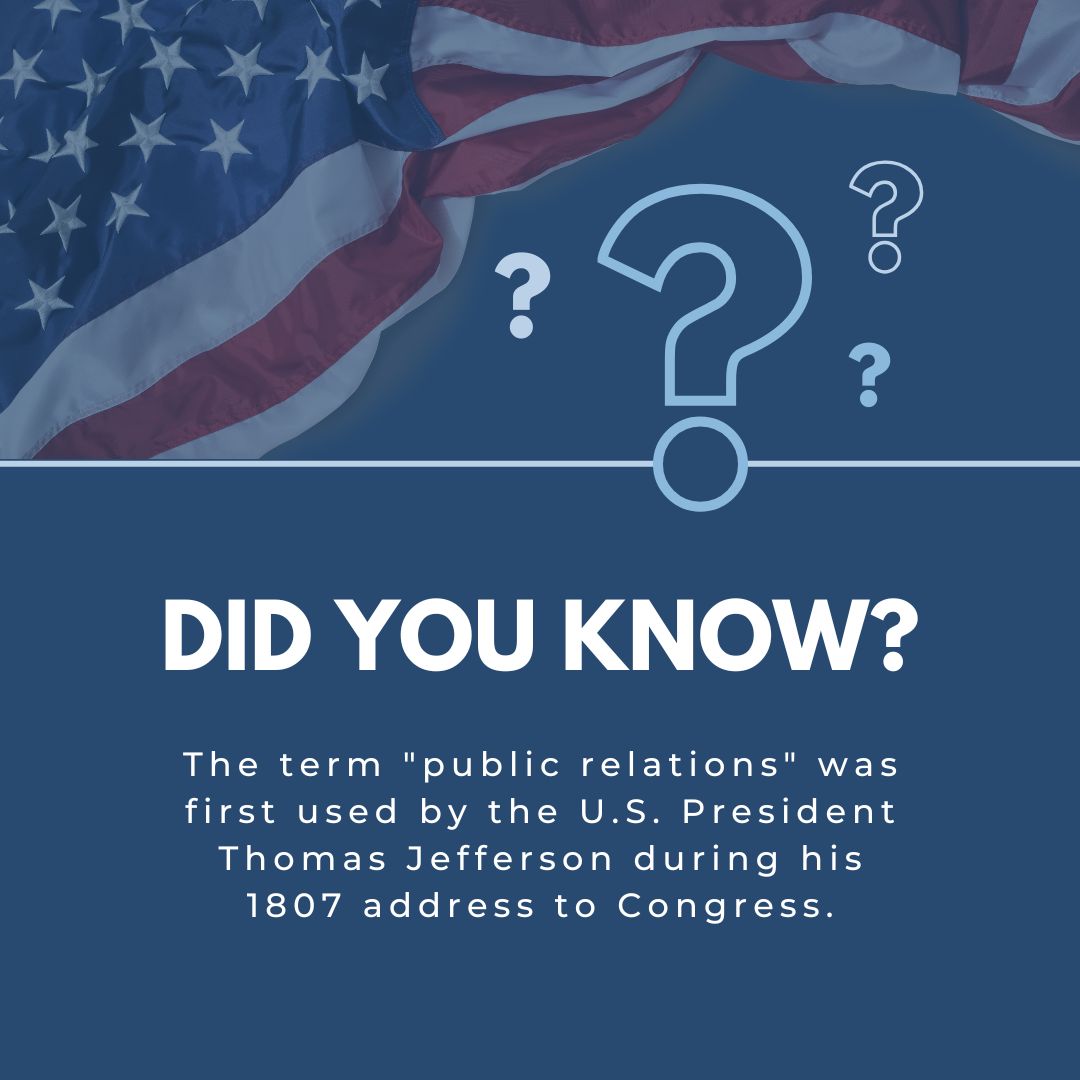 On this #PresidentsDay, here’s a fascinating PR history lesson: Thomas Jefferson was the first to use the term “public relations” in his 1807 Congressional address! Talk about a Founding Father of PR.