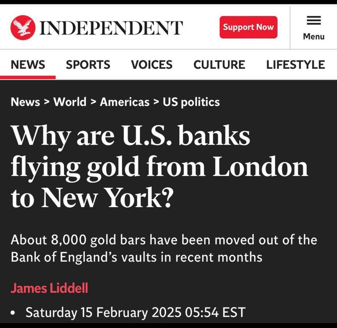 Prolotario1's tweet image. So the Deep State is trying to ship gold from London to the US more than likely to Fort Knox before DOGE has a chance to audit it. I guess they do not want them to discover the reported vs actual gold reserves. 

Which ofcourse if the general public found out by discovering a…
