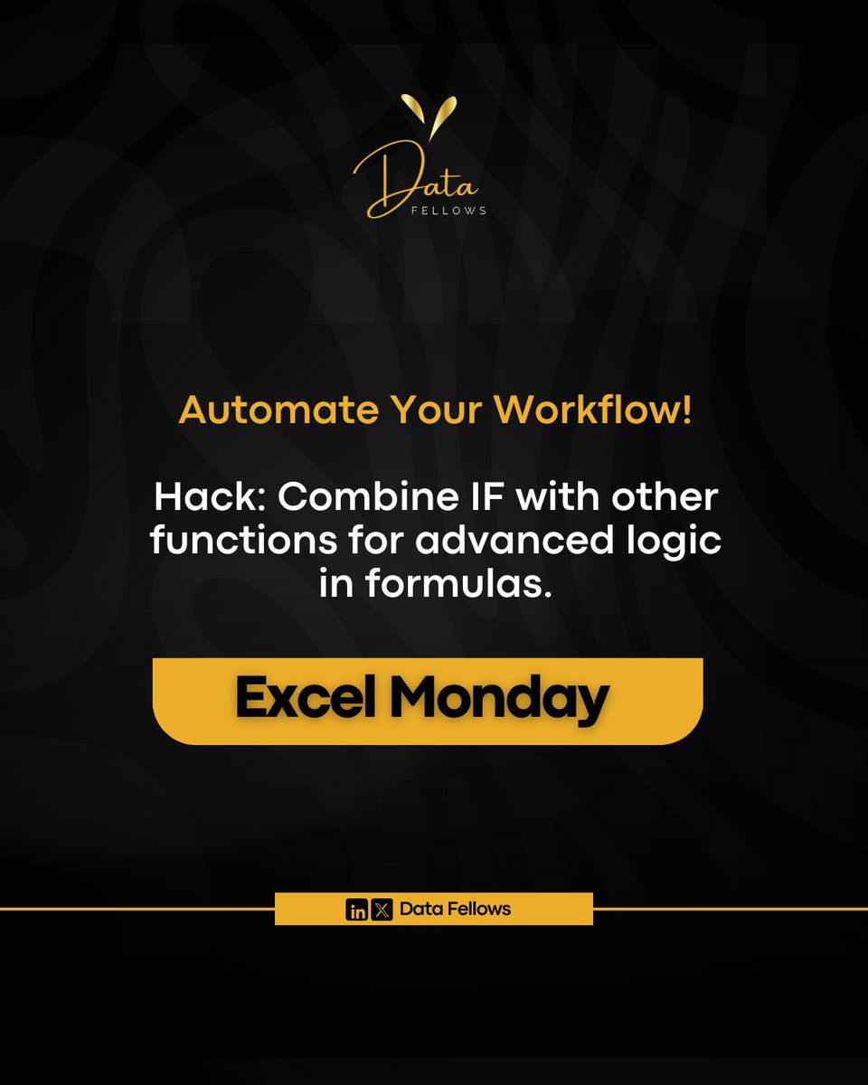 DatafellowsInfo's tweet image. Excel Monday 

1️⃣ Combine `IF` with other functions for advanced logic.  
2️⃣ Use named ranges for cleaner formulas.  
3️⃣ Ditch `VLOOKUP` `INDEX-MATCH` is the real MVP!  

🚀 Work smarter, not harder with these hacks! 

#Excel #MondayMotivation #DataTips #ProductivityHacks