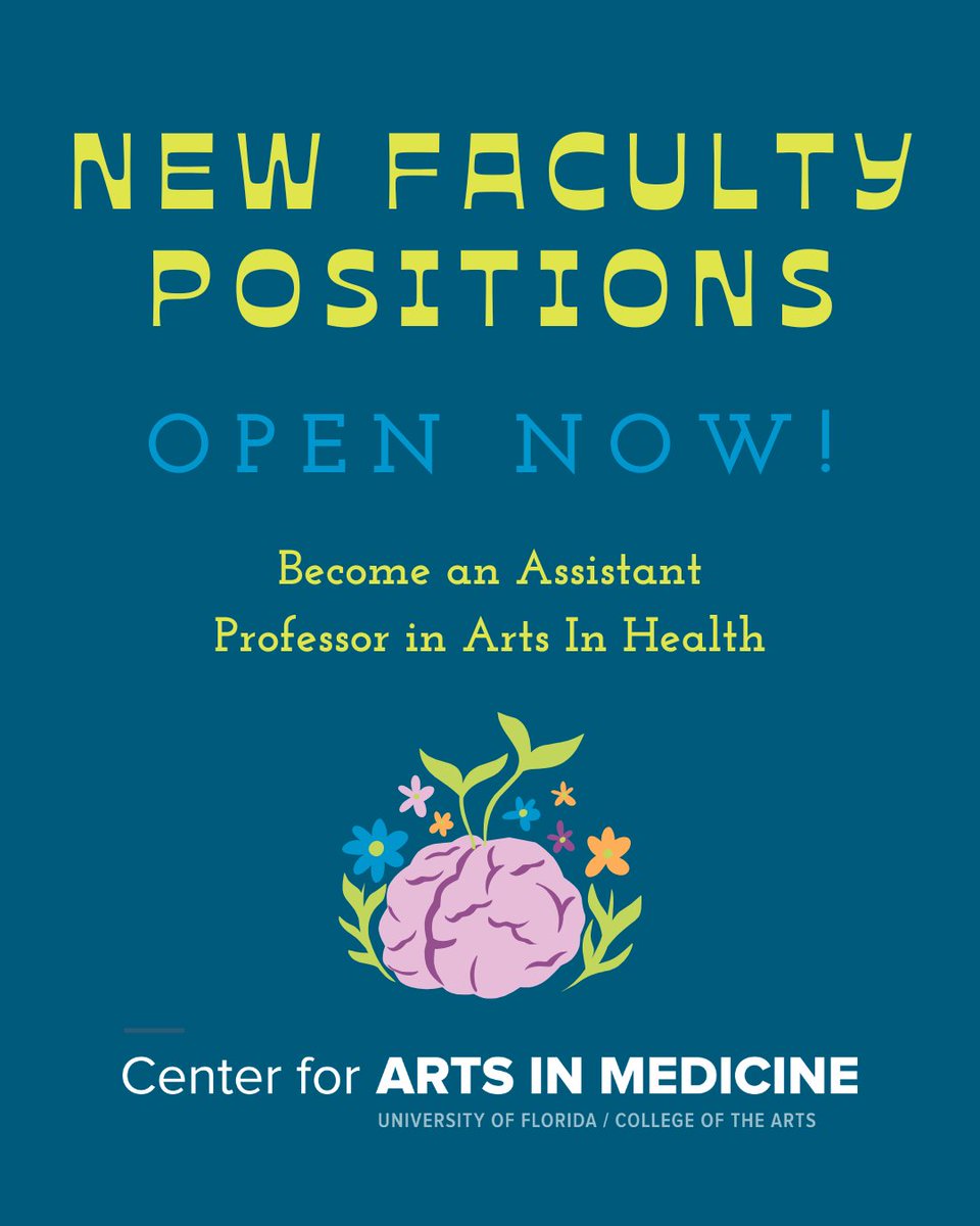 We're hiring 2 assistant professors to help shape the future of Arts in Health through research, teaching, &amp; practice. Located in GNV, FL, we are a national leader in integrating the arts into healthcare &amp; public health.
Learn more &amp; apply by March 14th: explore.jobs.ufl.edu/en-us/job/5348…