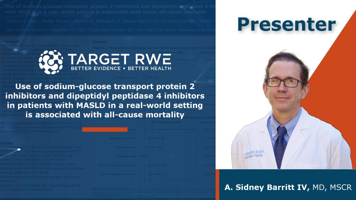 At #ACG2024, Dr. A. Sidney Barritt IV from #TargetRWE presented on SGLT2i &amp; DPP4i for metabolic dysfunction-associated steatohepatitis (MASH) 🧑‍⚕️💊. 📊 Explore their potential benefits in #MASH management. Watch the presentation here: bit.ly/430KriB 

#SGLT2i #DPP4i