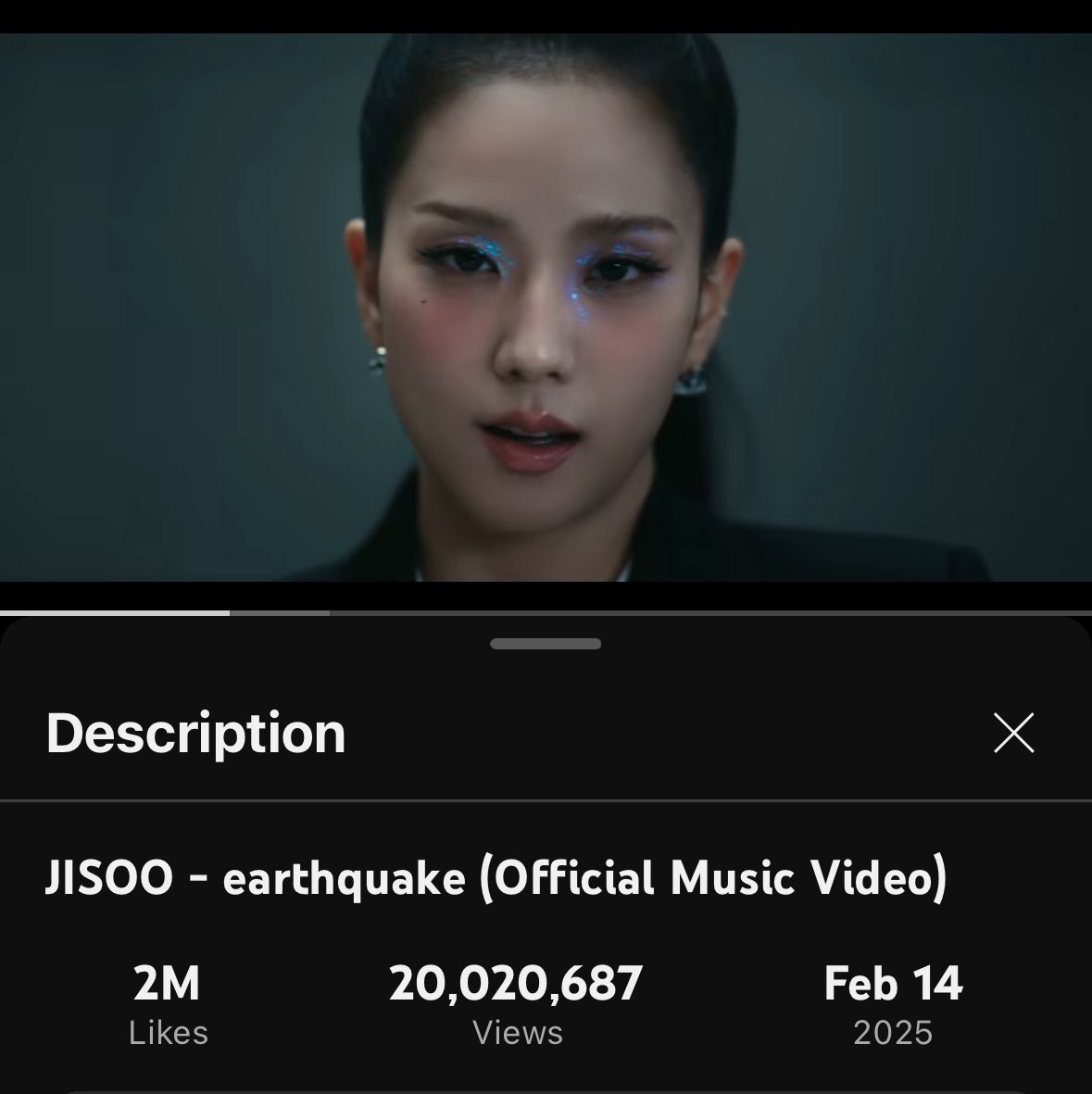 Jisoo’s earthquake MV has surpassed +20 Million views!

🔓2nd weekly Goal achieved!
Let’s go for the 3rd! 

🧷youtu.be/2V6lvCUPT8I?si…

 #지수 #AMORTAGE #earthquake