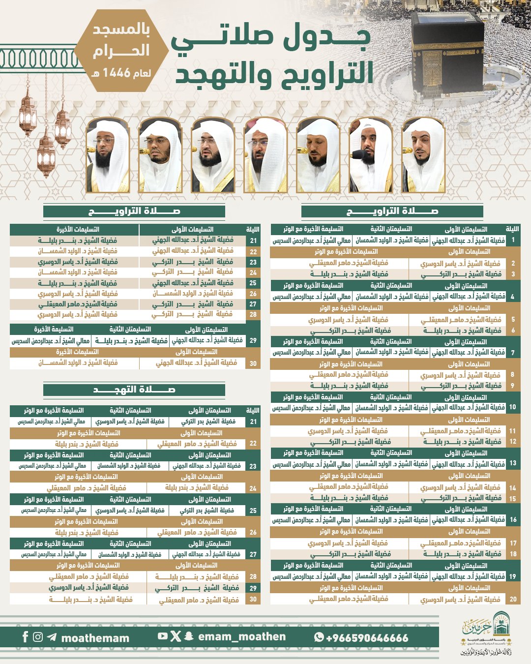 جدول صلاة التراويح في الحرم المكي 1446