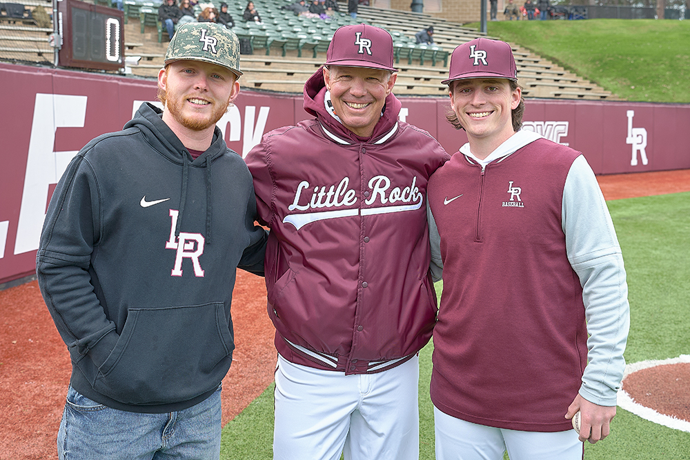 Former Little Rock Trojan (and current grad assistant coach) <a href="/jweatherley21/">Jacob Weatherley</a>  threw out Sunday's ceremonial first pitch to teammate <a href="/JakeWright20__/">Jake Wright</a>  before the game against Evansville. Weatherley and Wright were part of the 2024 <a href="/OVCSports/">Ohio Valley Conference</a>  Championship team. #FinishEmpty
