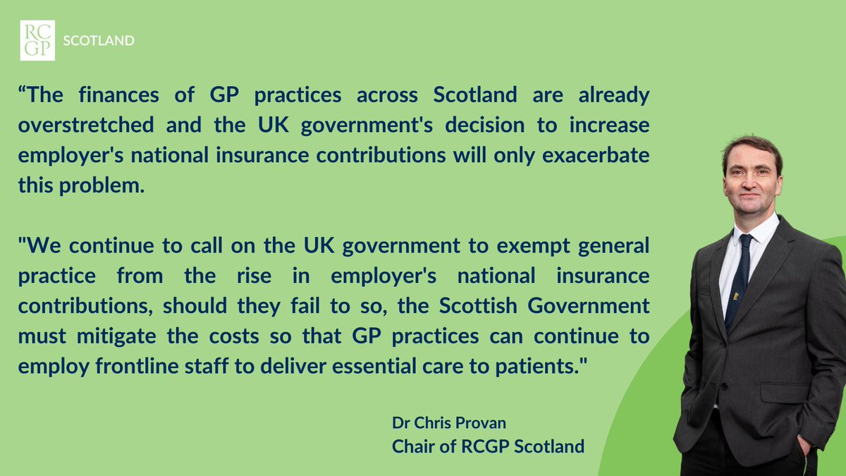 We look forward to tomorrow's Scottish Parliament debate on employer's national insurance contributions.

The UK government should exempt general practice from the increase in contributions, failing that, the Scottish Government must mitigate the costs.