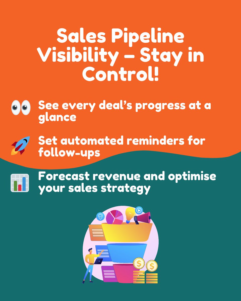 CRM is about creating smooth, personalised customer experiences. 

You can:
-Track and manage leads automatically
-Engage customers with personalised messages
-Stay on top of deals and sales progress
-Provide faster customer support
-Build long-term loyalty

Contact us today!