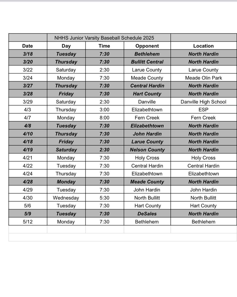 NHHSTrojansBsbl's tweet photo. Your 2025 JV schedule! https://t.co/t1RYxf9z3B
