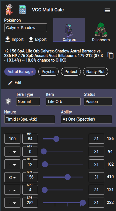 News in VGC Multi Calc

This version mainly features usability improvements for mobile. These improvements came from feedback from the last version. I thank everyone who uses the calculator and contributes with ideas once again.

vgcmulticalc.com