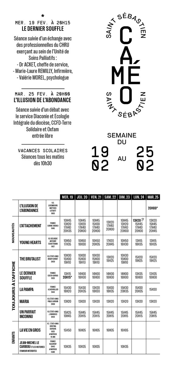 Horaires des séances pour la semaine du 19 au 25 février
#Nancy