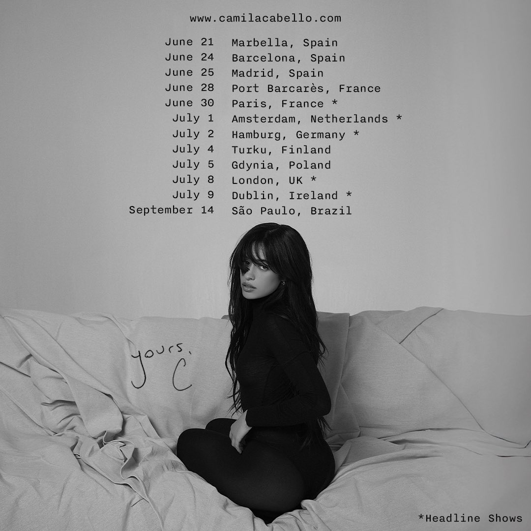 it’s happening! there’s nobody better to spend the summer with 🩵

get your tickets to the Yours, C tour! sign up to C’s mailing list by feb 18 at 6pm GMT for first access to presale tickets on feb 19 at 9am local

general on sale is feb 21 at 9am local

camilacabello.lnk.to/Newsletter