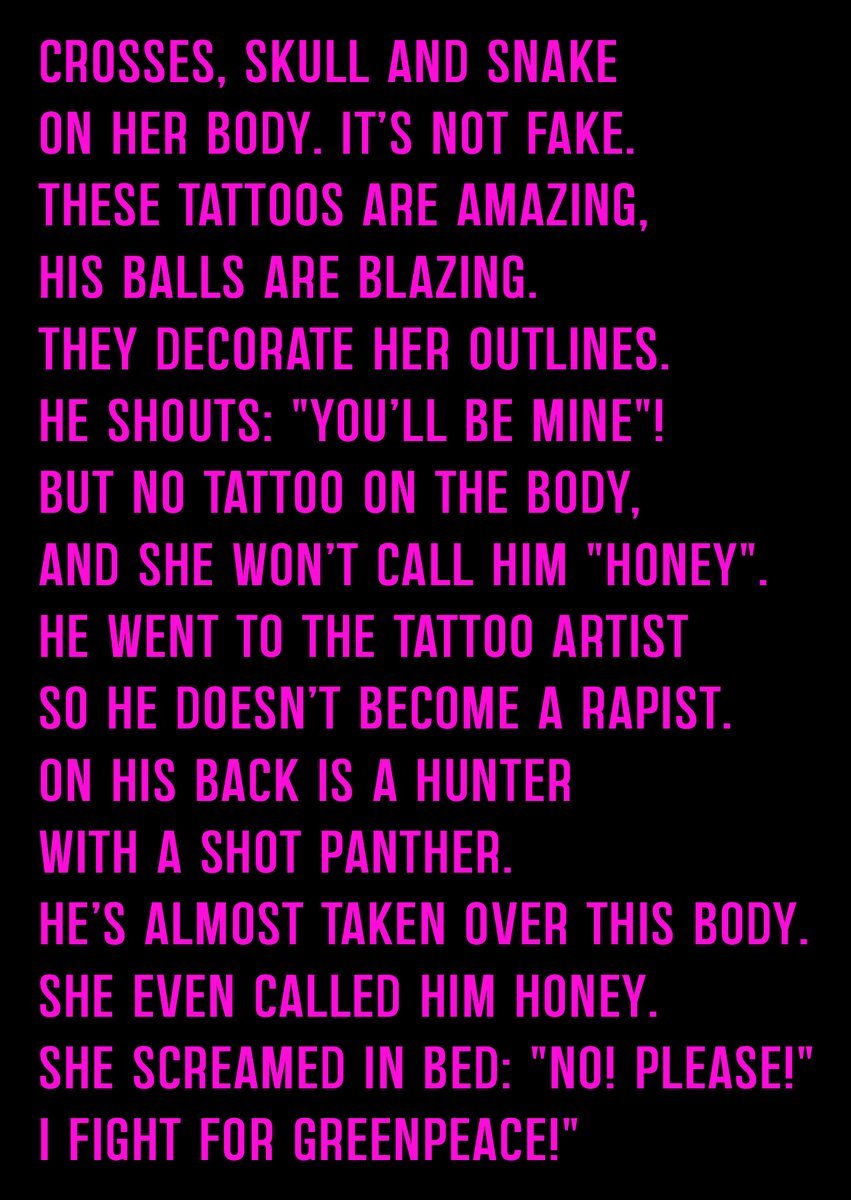ErickPoladov's tweet image. Badass and love.
#darkpoetry #tattoos #edgyhumor #twistending #poetrycommunity #wildnights #unexpected #funnyverse #satiricalpoetry #writer #joke #love #sex #poetry #poet #poem #poems #WritingCommunity #poetrylovers #writers #writing #WriterHumor #IndieAuthor #indiewriter