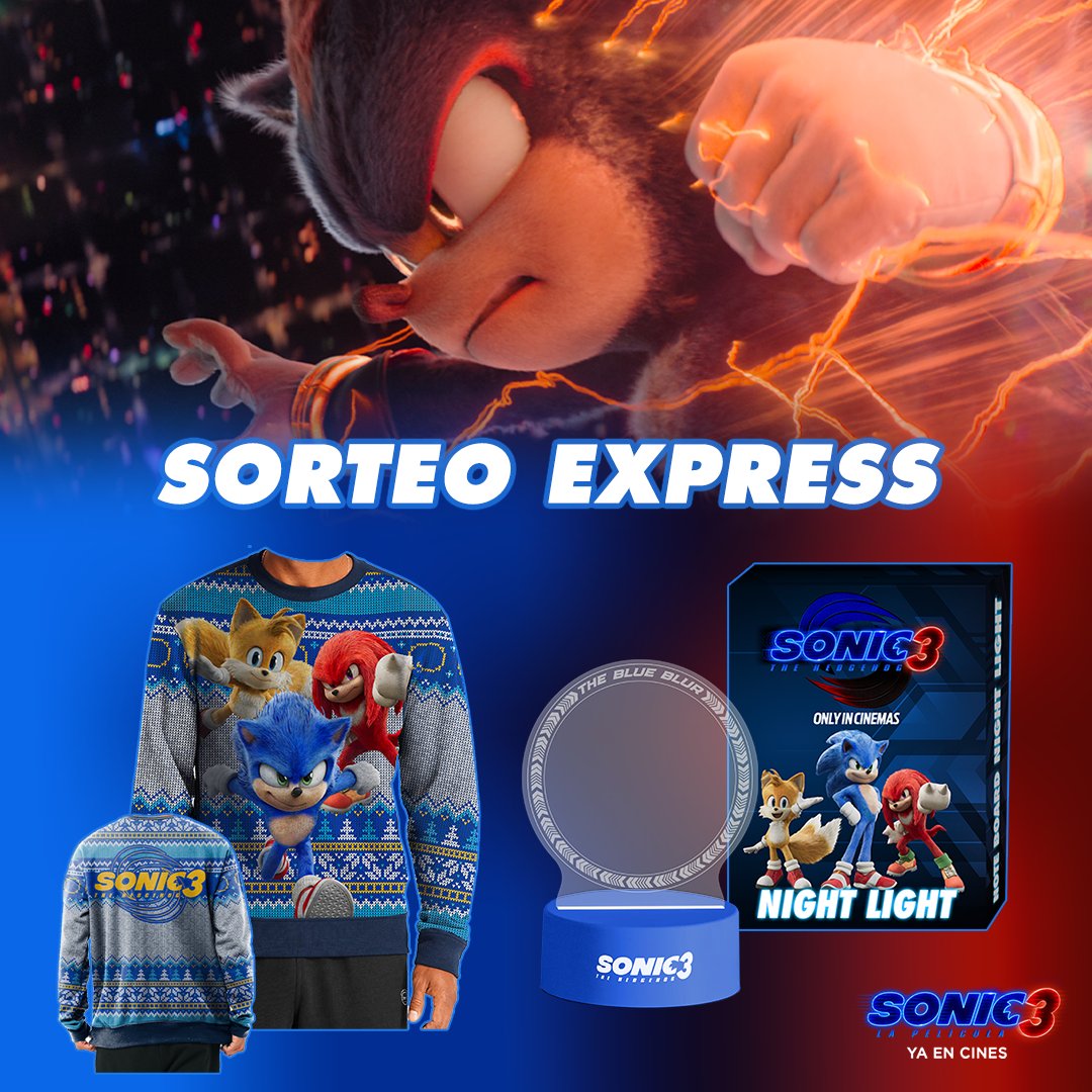 ¡SORTEO EXPRESS DE #SONIC3!
Te contamos cómo conseguir este pack sónico de la película.
🔵 Sigue a <a href="/paramount_spain/">Paramount Pictures Spain</a>
🔵 Dale like a este post.
🔵 Menciona en comentarios a ese amigo con el que verías una y otra vez Sonic 3 en el cine.