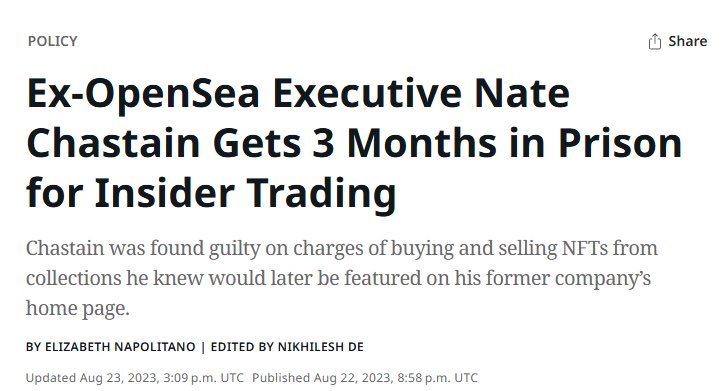 “But Ariel, meme coins aren’t stocks so insider trading isn’t real and you’re not even a lawyer.”

How are people actually this dense? The fact that we aren’t dealing with stocks is not the get out of jail free card many think it is.

Remember Nate Chastain?