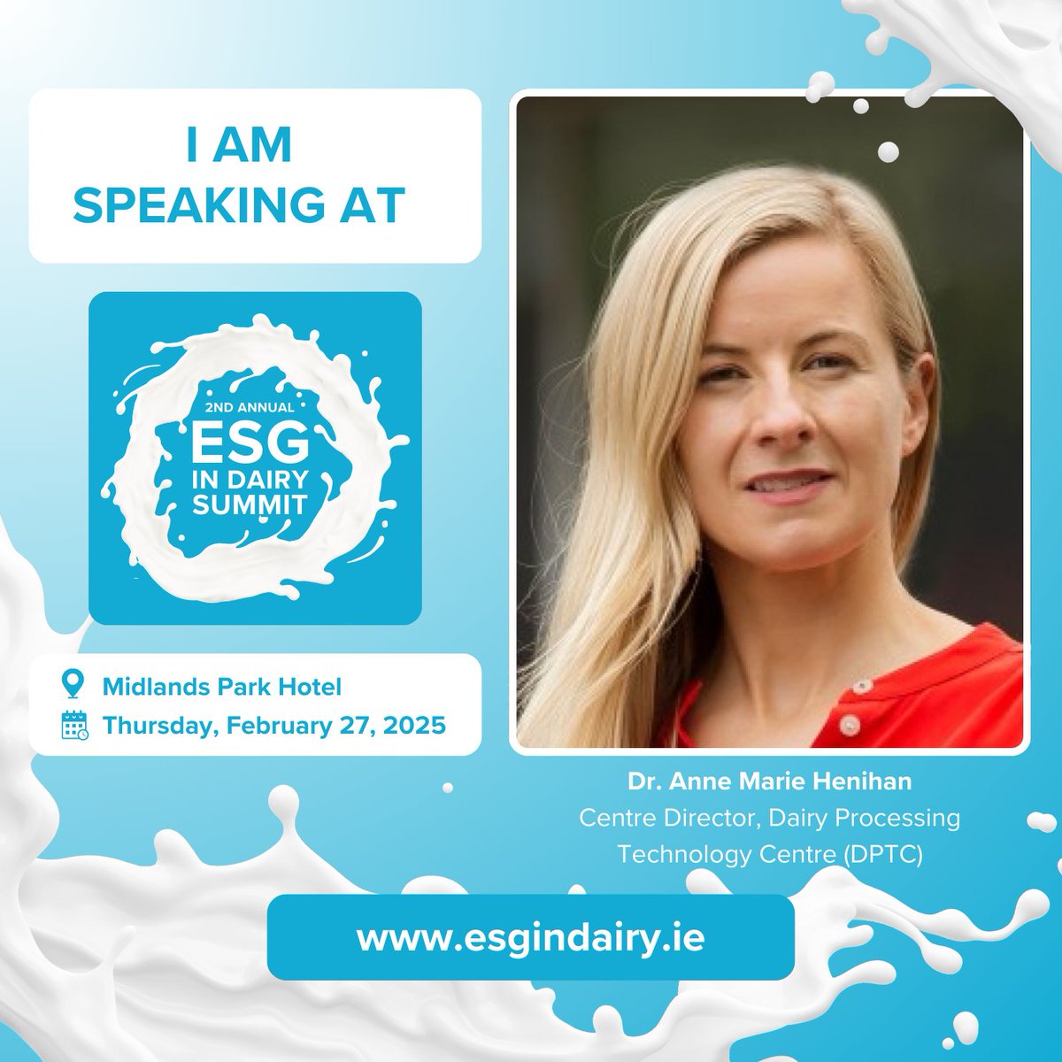 We are delighted to announce Dr. Anne Marie Henihan from the DPTC will be speaking at the ESG in Dairy Summit.

The summit takes place on the 27th of February in The Midlands Park Hotel Portlaoise.

Agenda here: esgindairy.ie/2025-agenda

Register now: eventbrite.ie/e/2nd-annual-e…