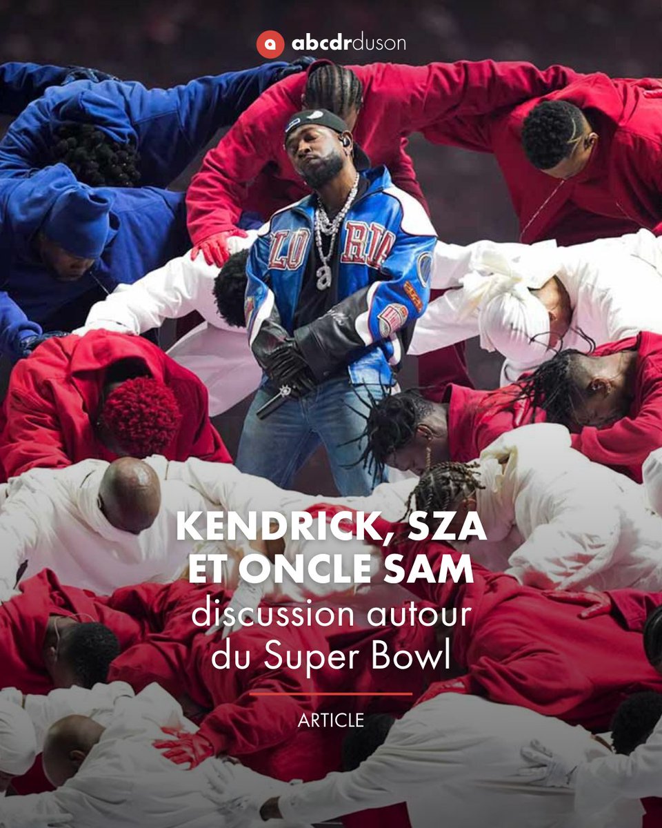 Le spectacle de la mi-temps du Super Bowl était cette année assurée par Kendrick Lamar (<a href="/kendricklamar/">Kendrick Lamar</a>). Un événement qui a créé le débat dans notre rédaction.

➡️abcdrduson.com/articles/kendr…

📝 <a href="/hugoducamp/">hugo</a> <a href="/makiamina_/">Makia Mina</a> <a href="/RphlDC/">Raphaël Da Cruz</a> <a href="/ShawnPucc/">MORE HATE</a>  
📸 Matt Slocum