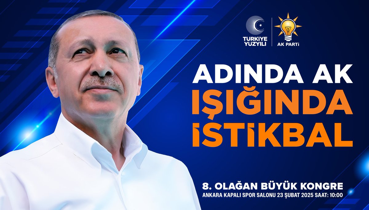 aktanitimkonya's tweet photo. Haydi KONYA!

Genel Başkanımız, Cumhurbaşkanımız Sayın Recep Tayyip Erdoğan'a en güçlü desteği vermek için Ankara'ya gidiyoruz.

Kıymetli liderimizin teşrifleriyle gerçekleştireceğimiz AK Parti 8. Olağan Büyük Kongremize tüm hemşehrilerimiz davetlidir.

📍Ankara Kapalı Spor Salonu
📅 23 Şubat 2025
 🕙10:00

#AdındaAKIşığındaİstikbal 🇹🇷