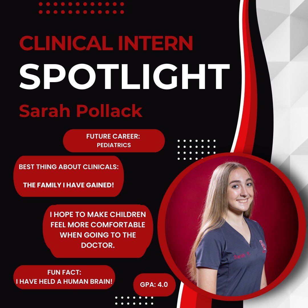 Meet our featured DE Clinical Intern, Sarah! Sarah earned her CCMA and also serves as our HOSA Reporter/PR Coordinator. 🏥🐾