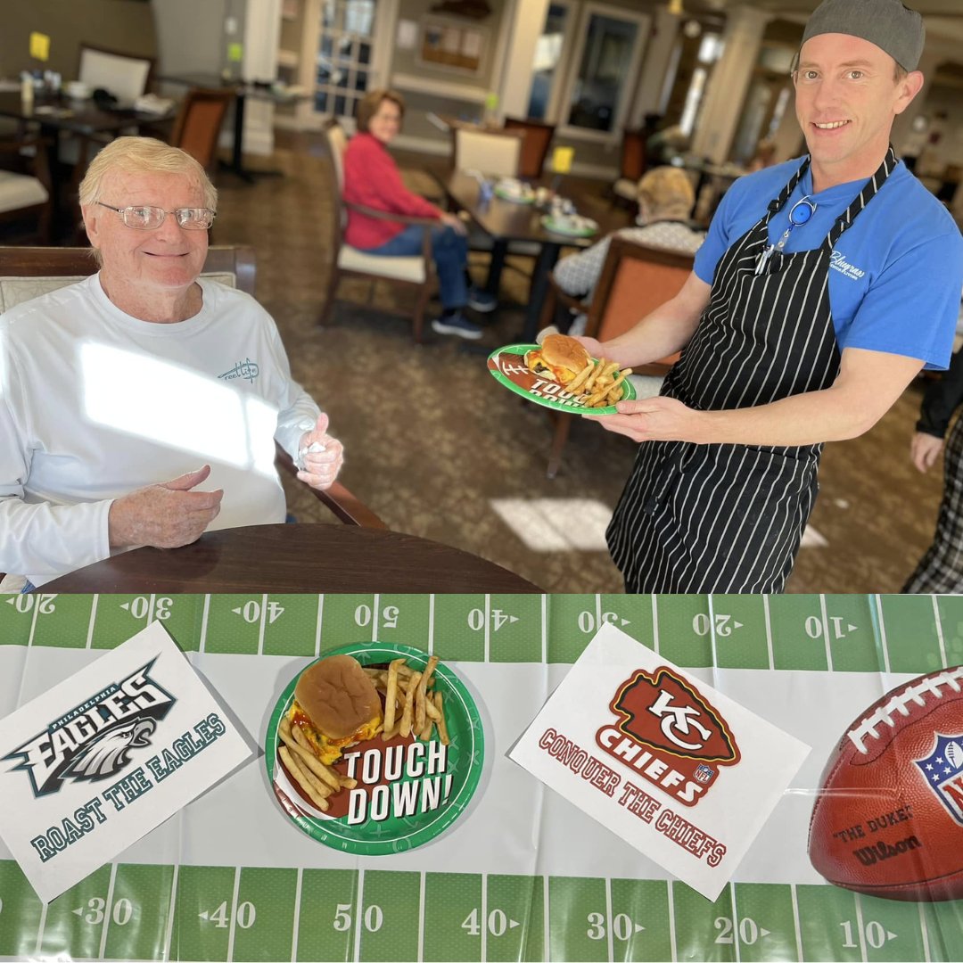 SeniorCareELC's tweet image. Bluegrass Senior Living staff and residents showed their sporting spirit for the Superbowl with themed food, crafts, sensory boxes, and games!

#SeniorLiving #AgelessFun
