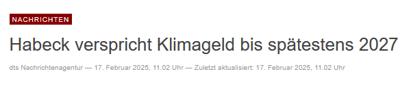 Wieder pünktlich zu einer Wahl. Das #Klimageld soll nun kommen.
Wirklich, versprochen, glaubt #Habeck doch endlich.
Vor Jahren bereits nur ein Köder zum Wählerfang. 

Quelle: OOZ