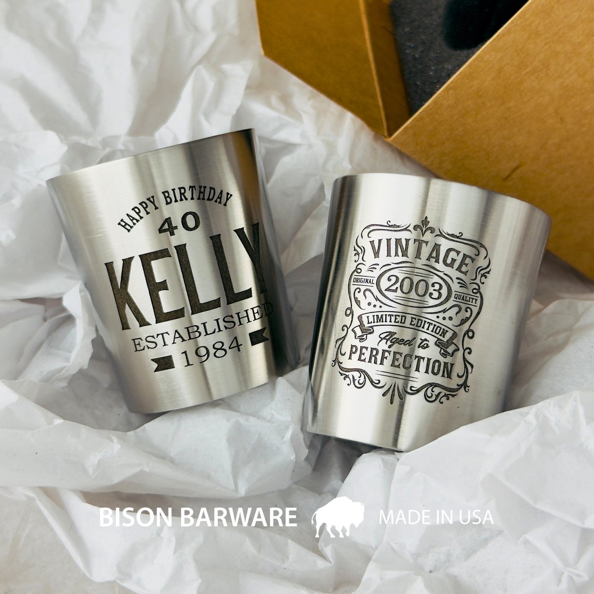 Custom shot glasses, personalized with your design: bisonbarware.etsy.com

#MadeinUSA #barware #drinkware