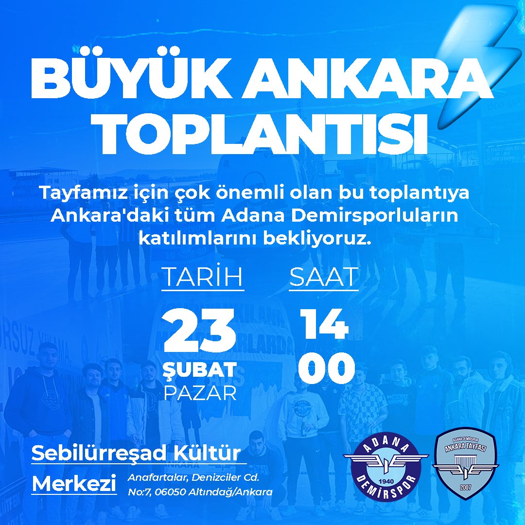 Büyük Ankara Tayfası toplantımız 23 Şubat Pazar günü 14:00’da gerçekleşecektir.

Toplantı Sebilürreşad Kültür Merkezinde olacaktır.

Tüm dostlarımız davetlidir.